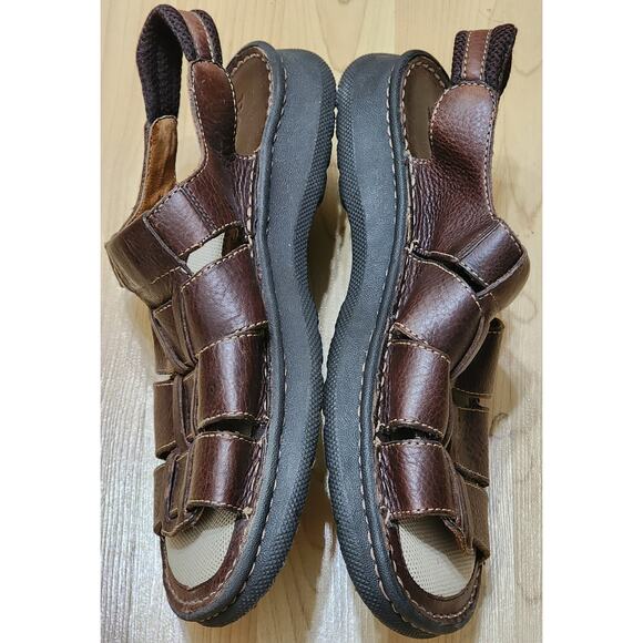 Born Fisherman Mens Size 12 Sandals Leather Woven Strappy Buckle Brown Comfort main image 4